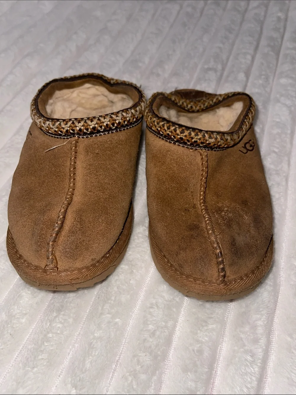 UGG Tasman Chestnut Brown Suede Cozy Slip-On Clogs | Size 12 Kids